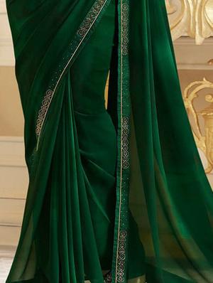 embroidery bordered solid saree with blouse - 16051292 - Standard Image - 2