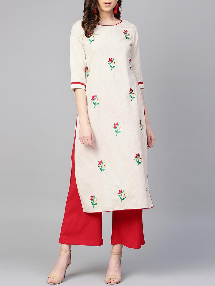 embroidered kurta with palazzo set - 16052472 - Zoom Image - 1