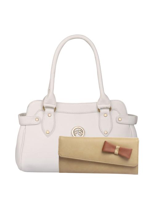 white leatherette (pu) handbag and wallet combo - 16052635 - Standard Image - 1