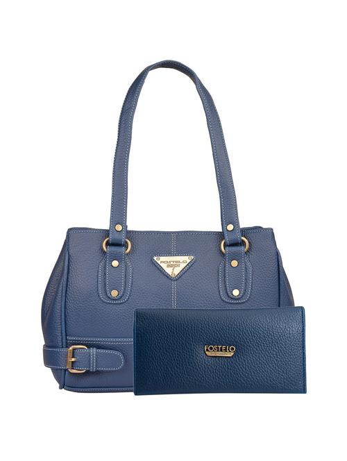 blue leatherette (pu) handbag and wallet combo - 16052648 - Standard Image - 1