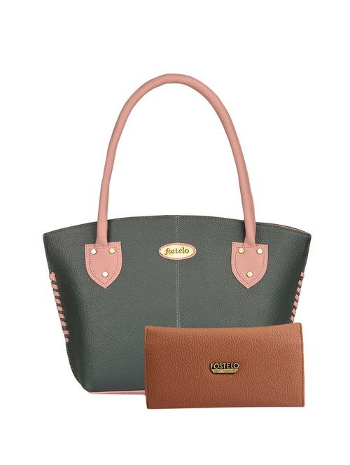 black leatherette (pu) handbag and wallet combo - 16052675 - Standard Image - 1