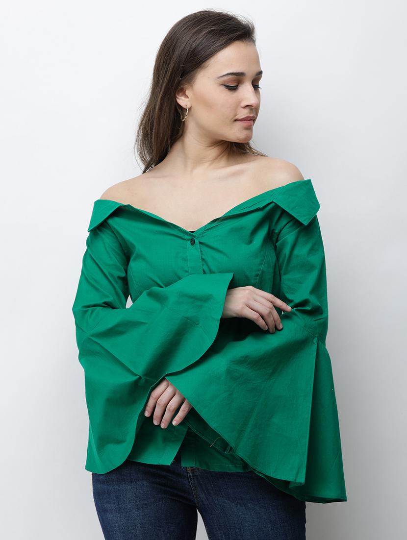 bell sleeved solid shirt - 16053081 - Zoom Image - 1
