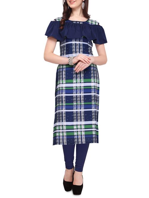 navy checkered straight kurta - 16053318 - Standard Image - 1