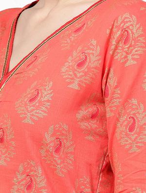 block print kurta with checkered sharara set - 16053455 - Standard Image - 4