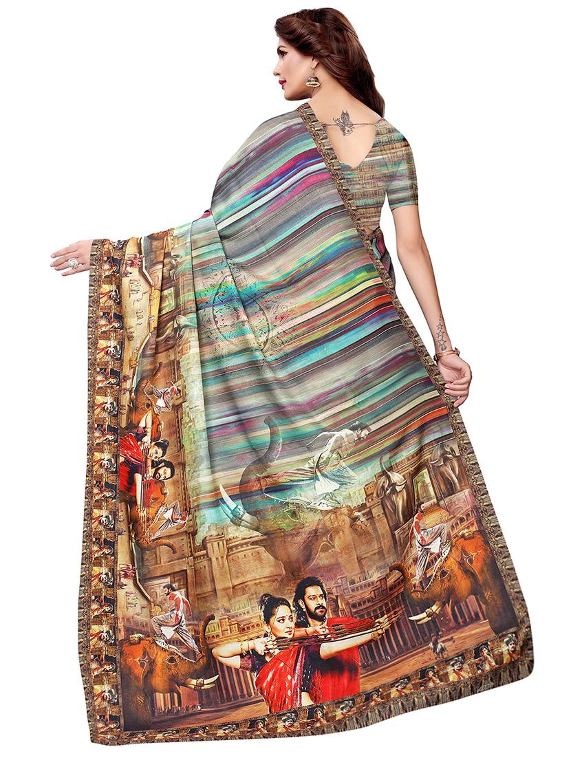 digital graphic printed saree with blouse - 16053605 - Zoom Image - 2