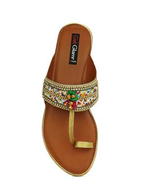 gold synthetic ethnic kolhapuris - 16054304 - Standard Image - 4
