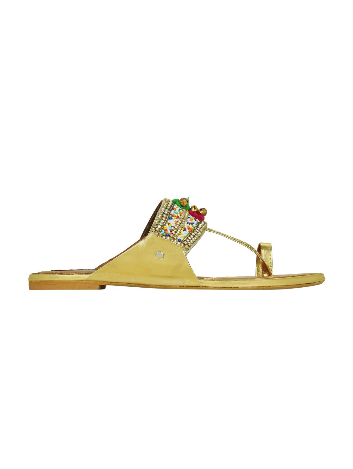gold synthetic ethnic kolhapuris - 16054304 - Zoom Image - 2