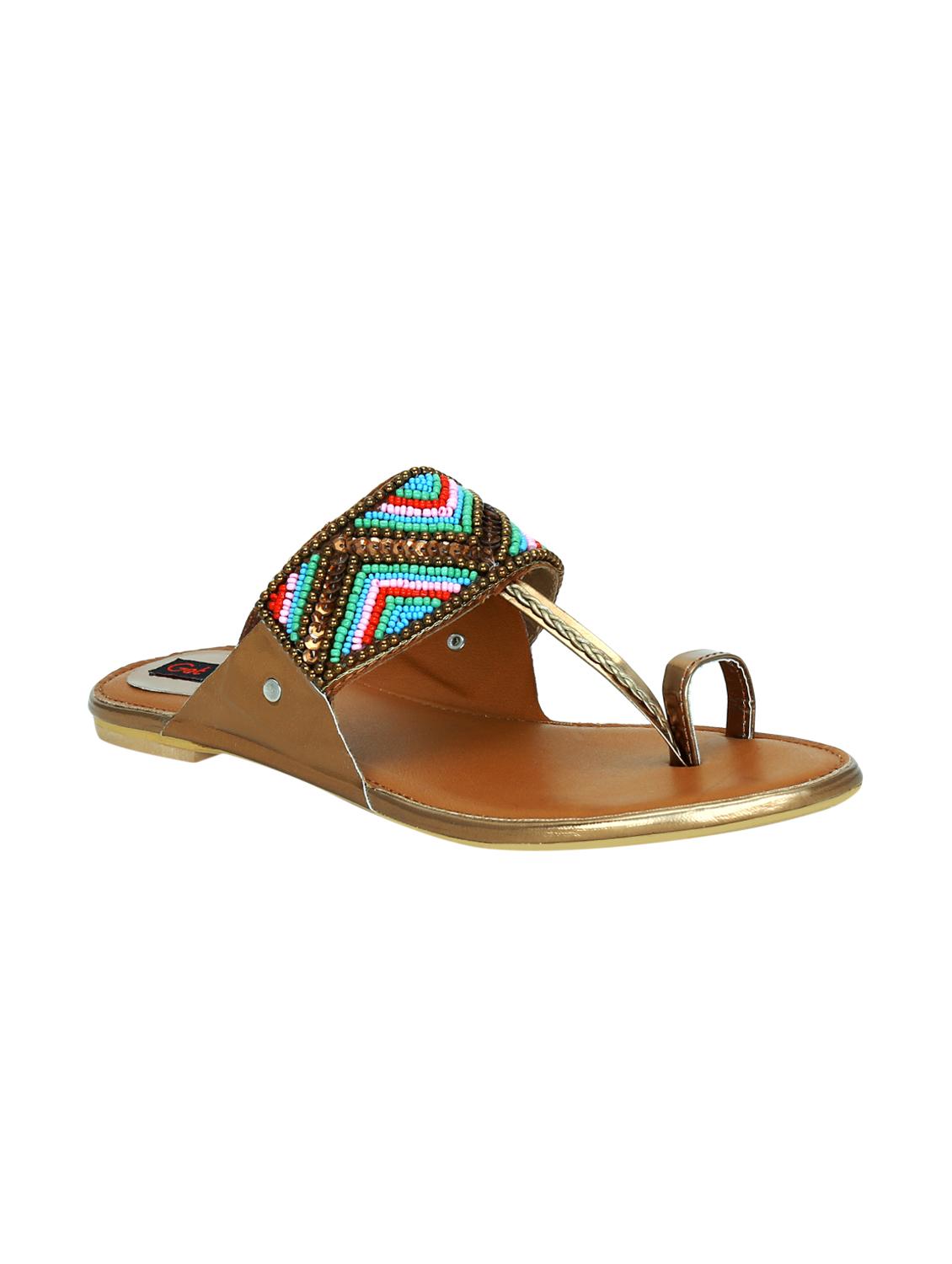 copper synthetic ethnic kolhapuris - 16054306 - Zoom Image - 1
