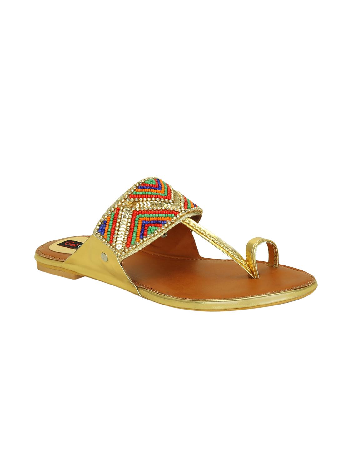 gold synthetic ethnic kolhapuris - 16054307 - Zoom Image - 1
