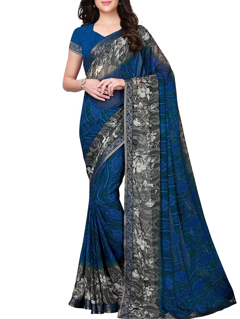 floral bordered printed saree with blouse - 16054387 - Zoom Image - 1