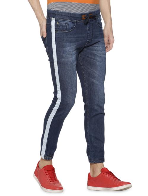 blue washed side taped denim joggers - 16054691 - Standard Image - 1