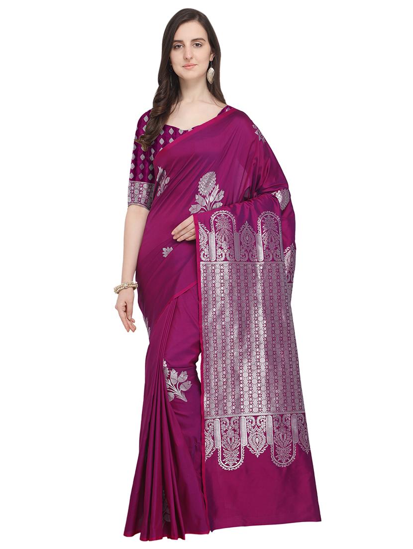 floral zari motif banarasi saree with blouse - 16054754 - Zoom Image - 1