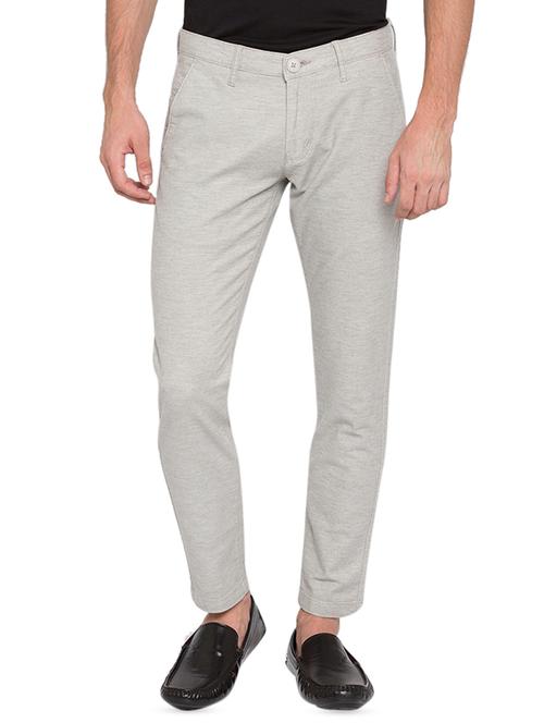 grey cotton flat front casual trousers - 16055386 - Standard Image - 1