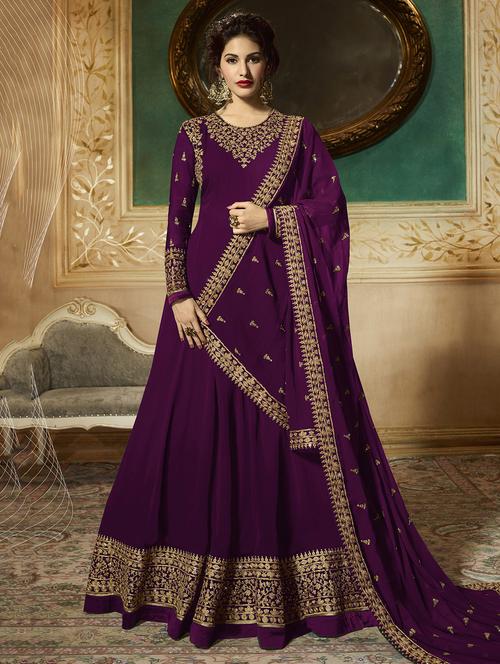 embroidered semi-stitched anarkali suit - 16056974 - Standard Image - 1
