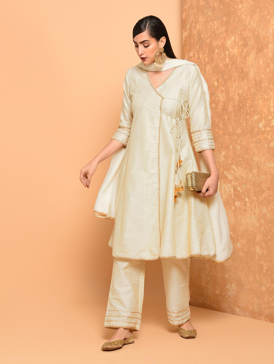 gota lace border angrakha kurta - 16057239 - Zoom Image - 1