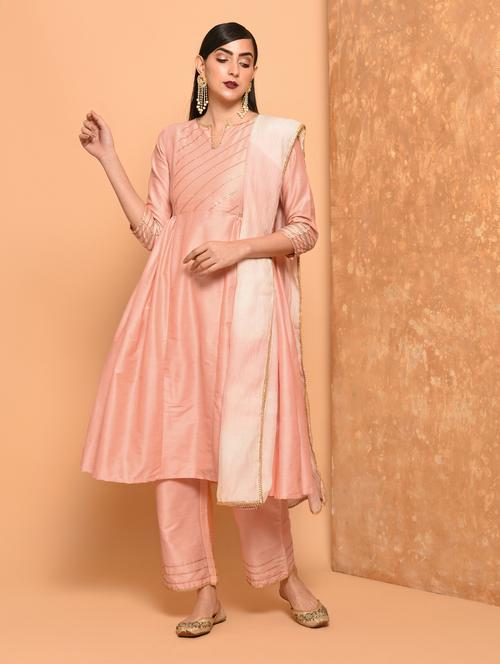 gota lace border flared kurta - 16057246 - Standard Image - 1