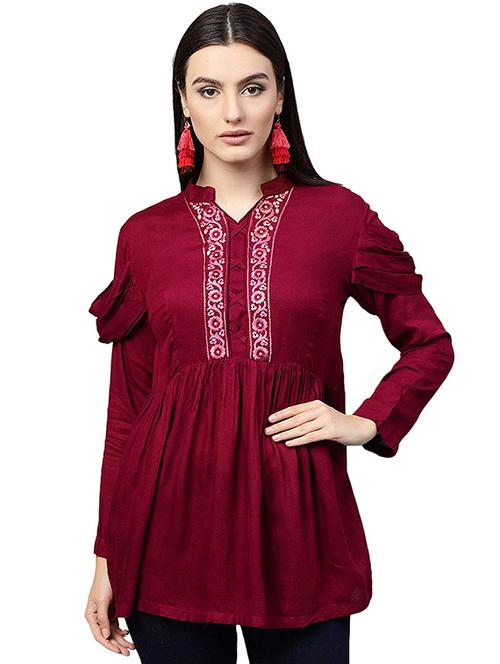 Embroidered solid kurti - 16057992 - Standard Image - 1