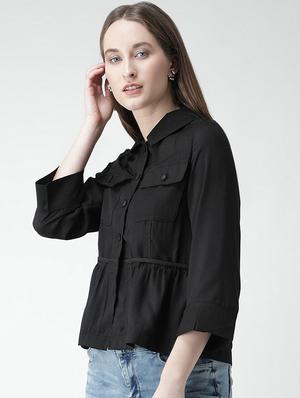 ruffled hem pocket patch shirt - 16058374 - Standard Image - 2