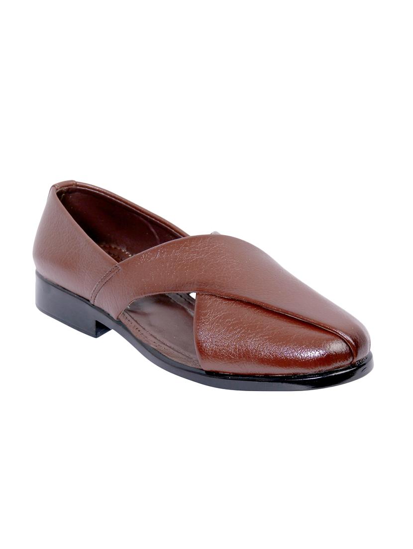 brown faux leather slip on sandals - 16058853 - Zoom Image - 1
