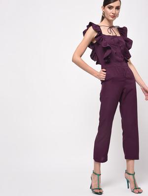 tie knot detail ruffled jumpsuit - 16059481 - Standard Image - 3