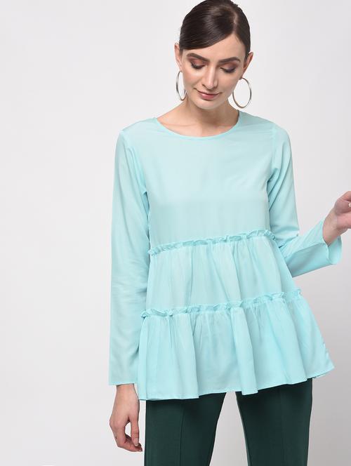 long sleeved ruffle detail top - 16059489 - Very Small Image - 1
