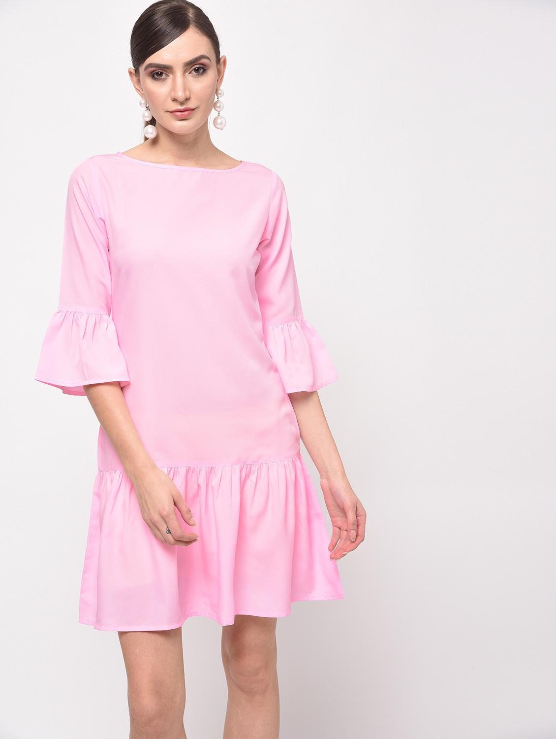 boat neck ruffle detail a-line dress - 16059499 - Zoom Image - 1
