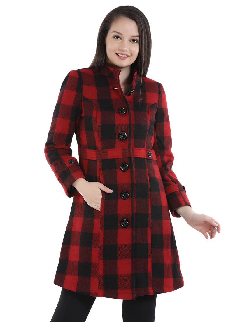 mandarin neck checkered overcoat - 16059764 - Zoom Image - 1