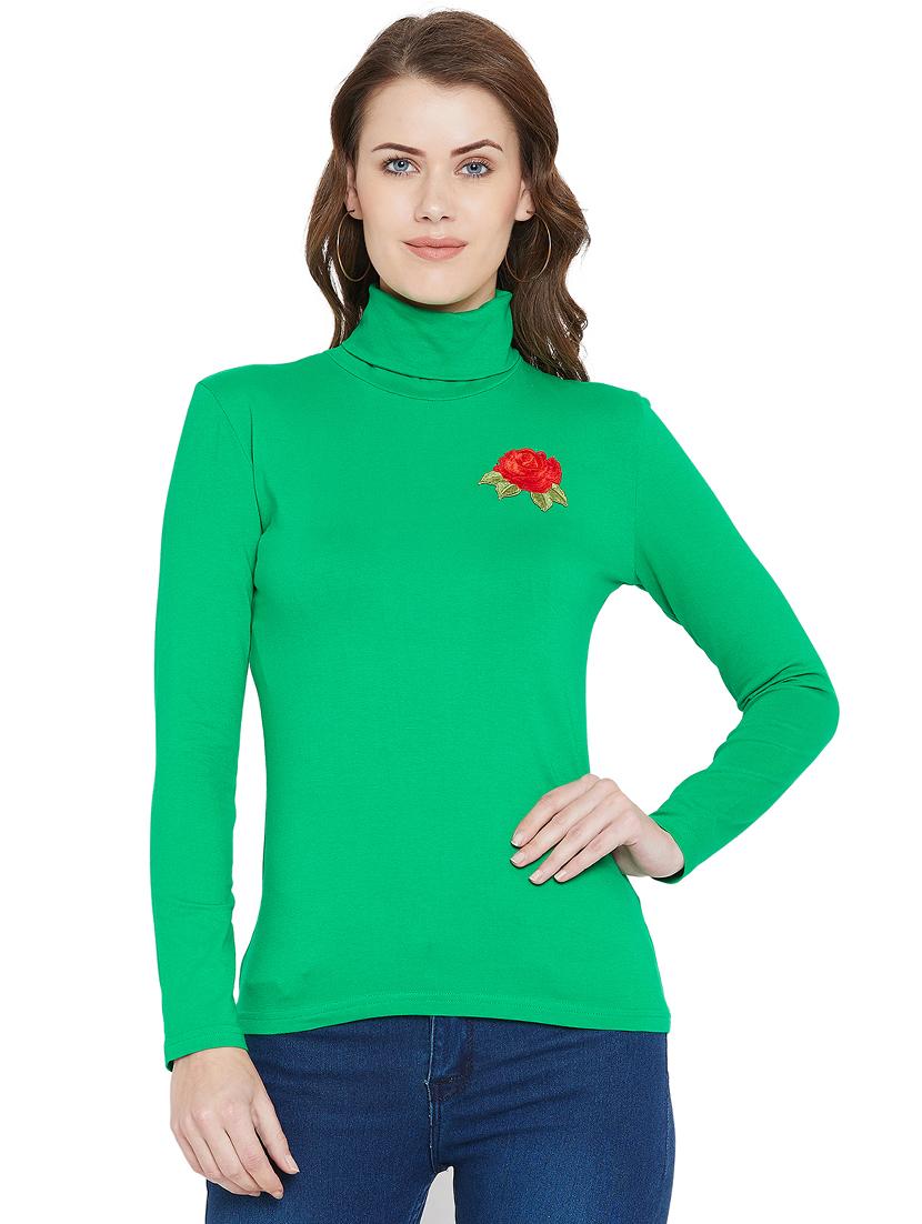 turtle neck floral patch top - 16059836 - Zoom Image - 1