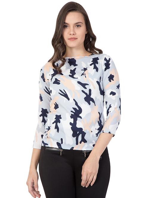 boat neck camouflage print top - 16059923 - Standard Image - 1