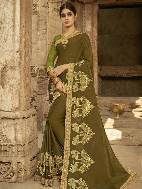 conversational green embroidered saree with blouse - 16060170 - Standard Image - 1