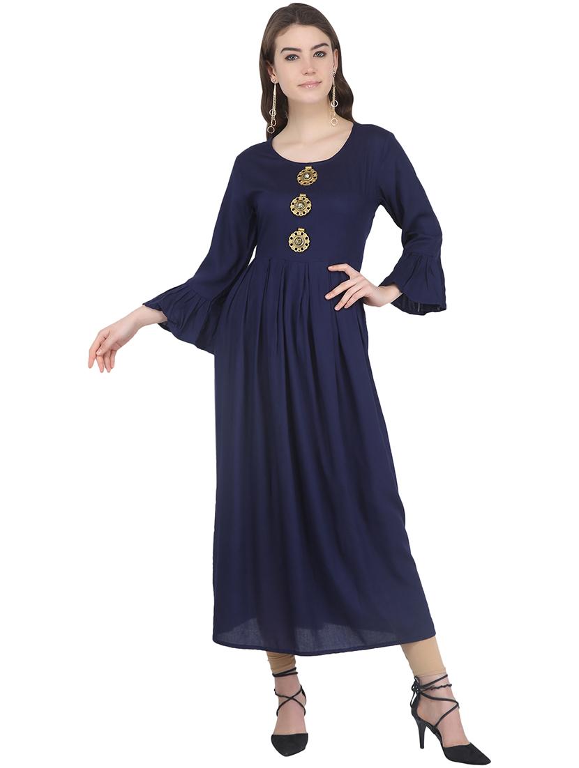 bell sleeves solid ethnic dress - 16061393 - Zoom Image - 1
