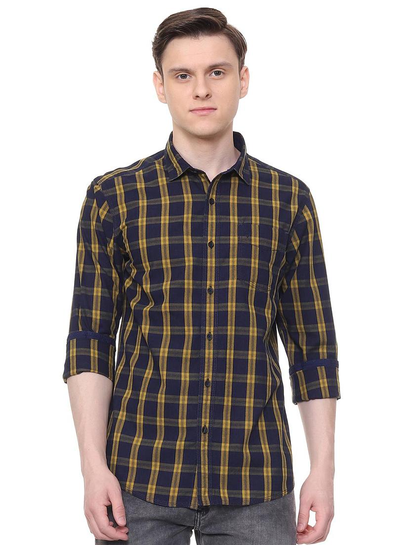navy blue checkered casual shirt - 16061513 - Zoom Image - 1