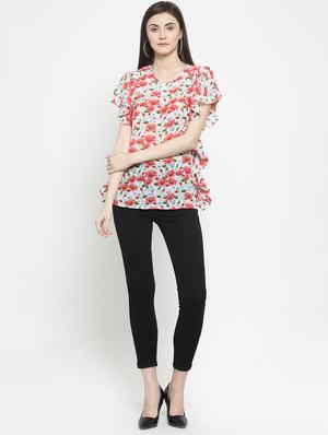 ruffle detail floral top - 16061577 - Standard Image - 4