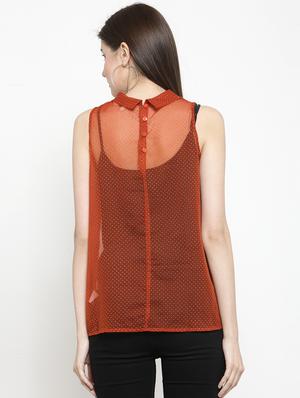 mock neck pin dots sheer top - 16061584 - Standard Image - 3