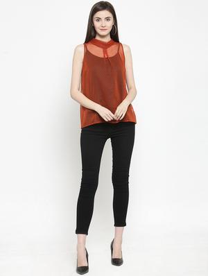 mock neck pin dots sheer top - 16061584 - Standard Image - 4