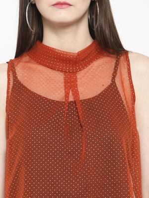 mock neck pin dots sheer top - 16061584 - Standard Image - 5
