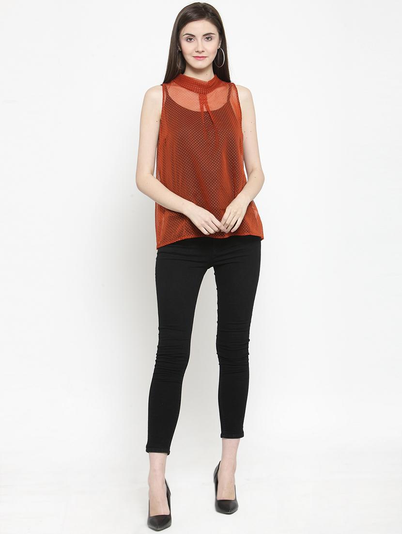 mock neck pin dots sheer top - 16061584 - Zoom Image - 4