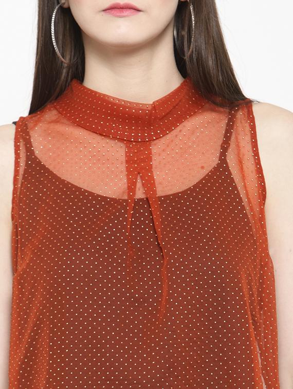 mock neck pin dots sheer top - 16061584 - Zoom Image - 5