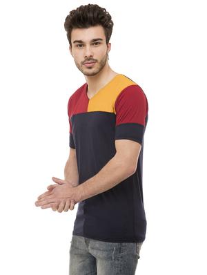 navy blue color block tshirt - 16062598 - Standard Image - 2