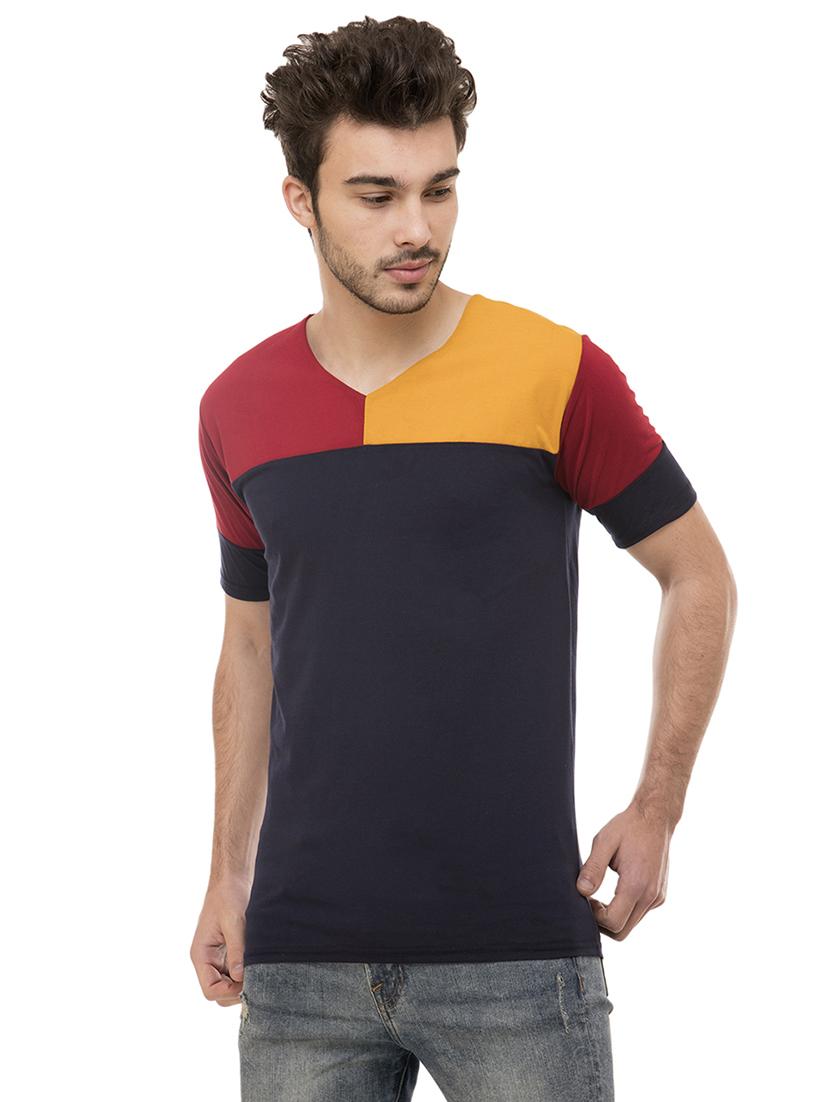 navy blue color block tshirt - 16062598 - Zoom Image - 1