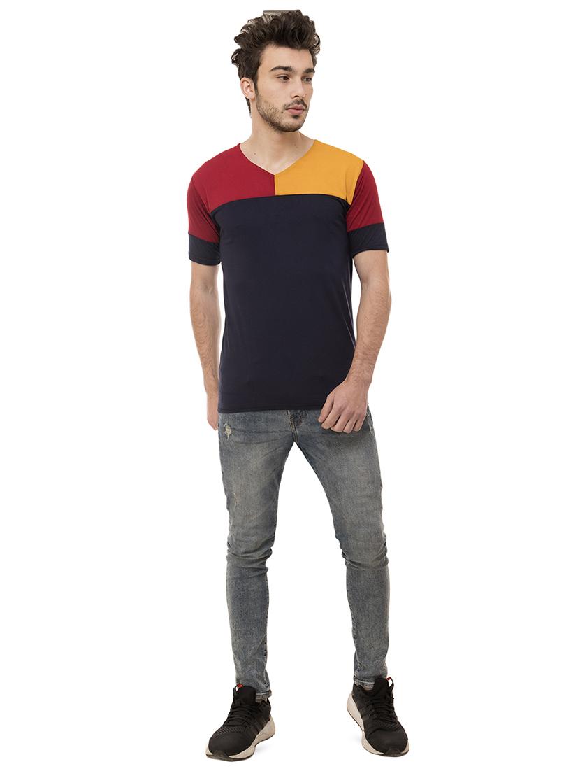 navy blue color block tshirt - 16062598 - Zoom Image - 4