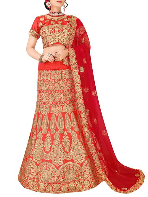 gold embroidered a-line lehenga - 16063315 - Standard Image - 1