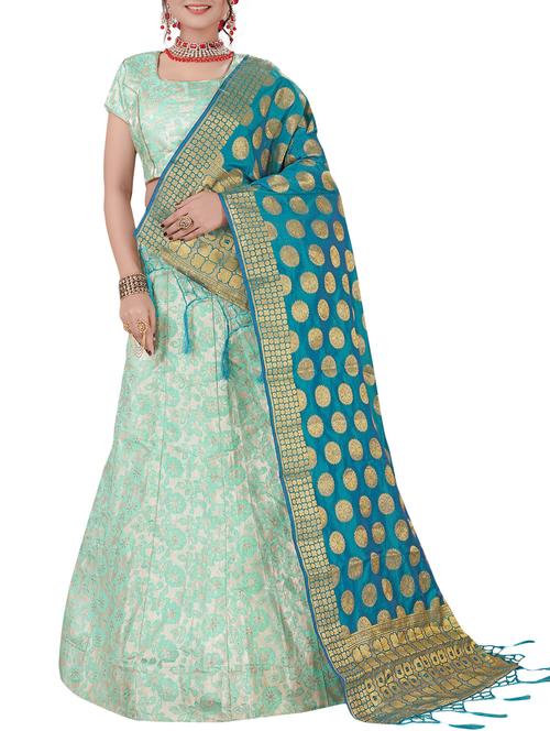 self-design a-line lehenga with contrast dupatta - 16063332 - Standard Image - 1