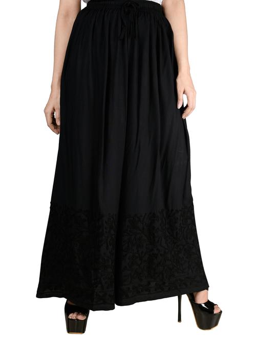 black chikankari flared palazzo - 16063440 - Standard Image - 1