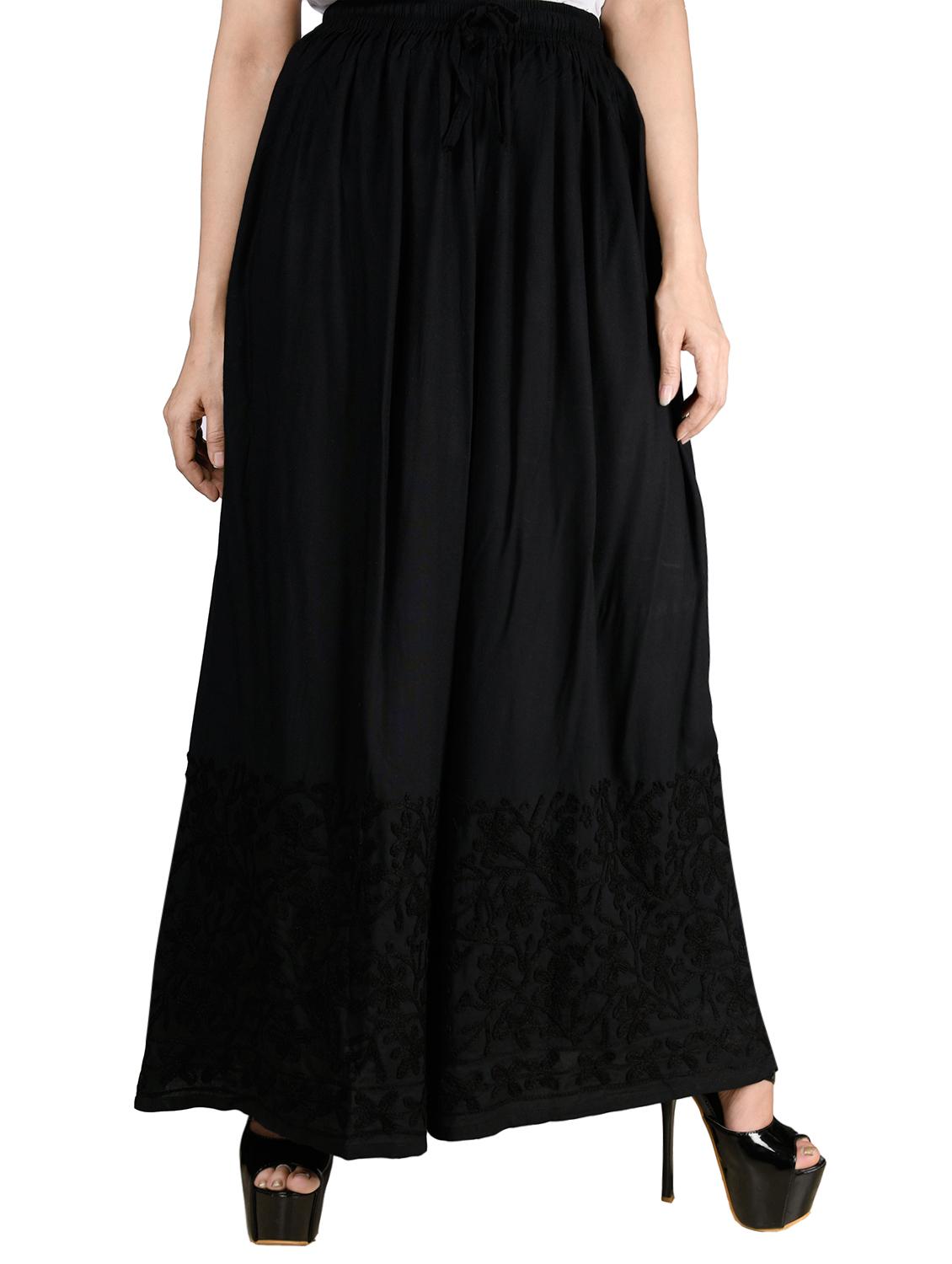 black chikankari flared palazzo - 16063440 - Zoom Image - 1