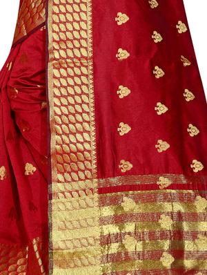 ethnic zari motif banarasi saree with blouse - 16064132 - Standard Image - 3