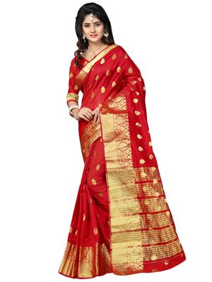 ethnic zari motifs banarasi saree with blouse - 16064677 - Standard Image - 2