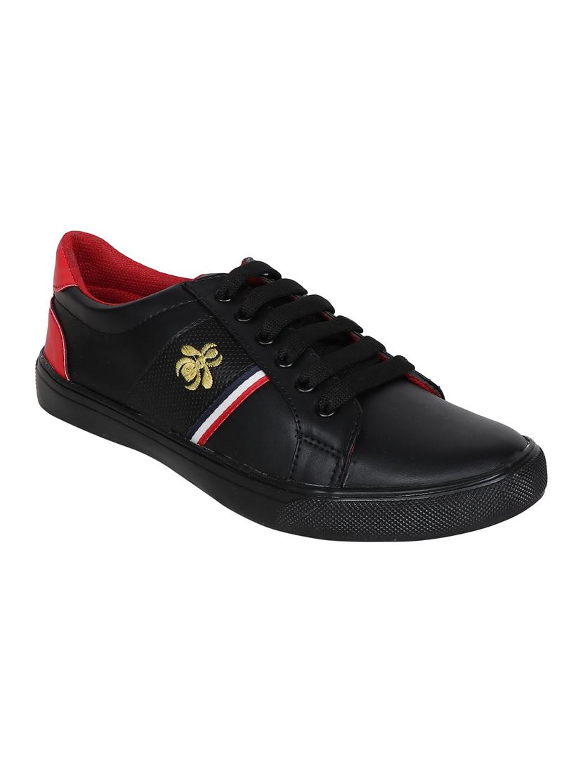 black leatherette lace up sneakers - 16065512 - Zoom Image - 1