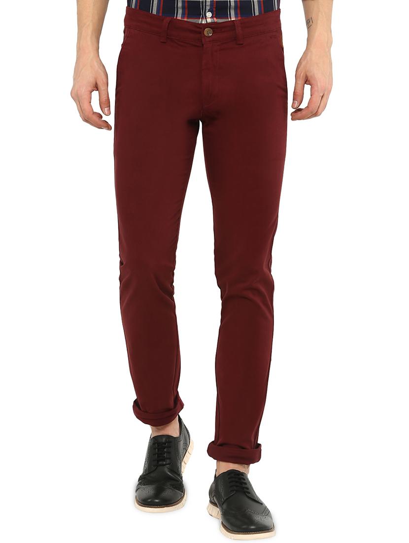maroon solid chinos - 16065807 - Zoom Image - 1