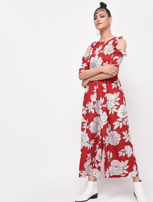ruffled cold shoulder floral jumpsuit - 16065811 - Standard Image - 2